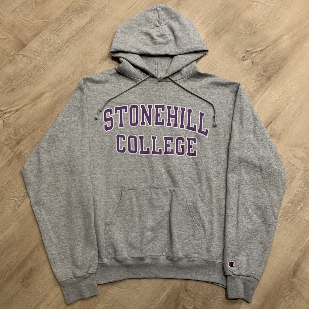 Champion Stonehill College Skyhawks Hoodie Men's Medium Gray Sweatshirt Pullover